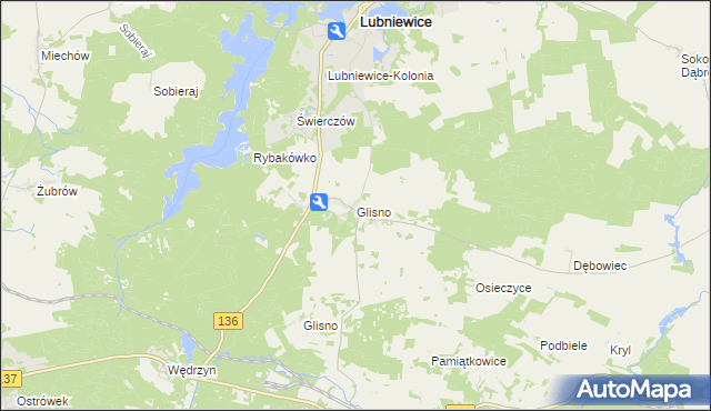 mapa Glisno gmina Lubniewice, Glisno gmina Lubniewice na mapie Targeo