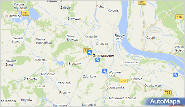 mapa Gniewoszów powiat kozienicki, Gniewoszów powiat kozienicki na mapie Targeo