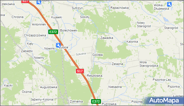 mapa Gocław gmina Pilawa, Gocław gmina Pilawa na mapie Targeo