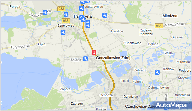mapa Goczałkowice-Zdrój, Goczałkowice-Zdrój na mapie Targeo