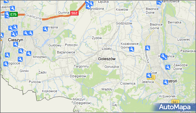 mapa Goleszów powiat cieszyński, Goleszów powiat cieszyński na mapie Targeo