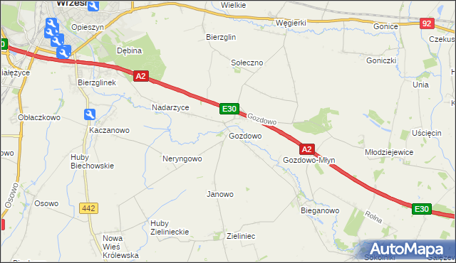 mapa Gozdowo gmina Września, Gozdowo gmina Września na mapie Targeo