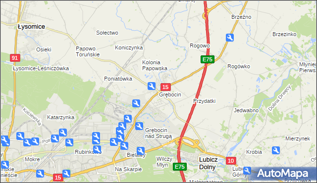 mapa Grębocin gmina Lubicz, Grębocin gmina Lubicz na mapie Targeo