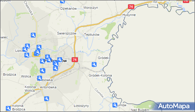 mapa Gródek gmina Hrubieszów, Gródek gmina Hrubieszów na mapie Targeo