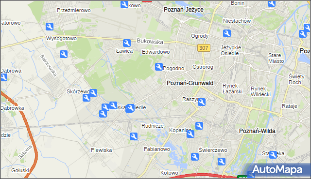 mapa Grunwald gmina Poznań, Grunwald gmina Poznań na mapie Targeo