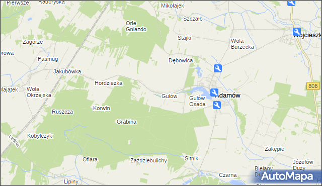 mapa Gułów gmina Adamów, Gułów gmina Adamów na mapie Targeo