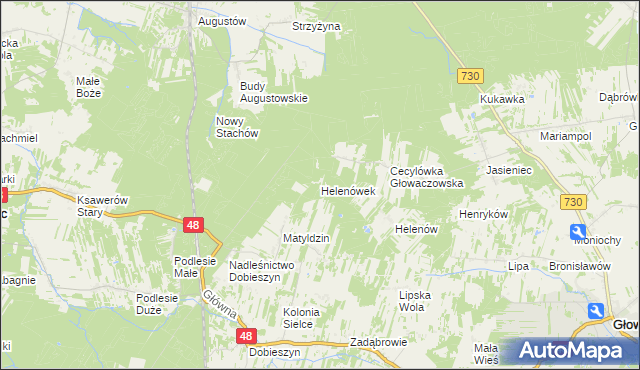 mapa Helenówek gmina Głowaczów, Helenówek gmina Głowaczów na mapie Targeo