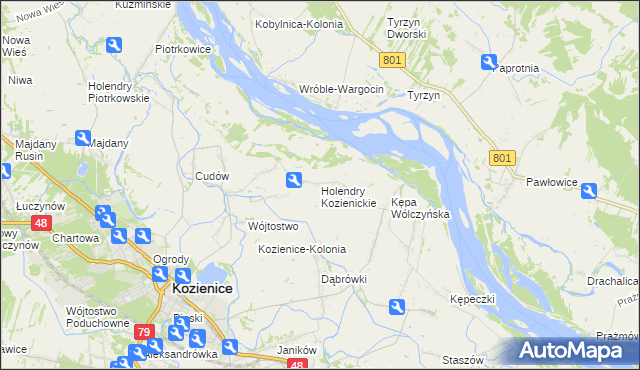 mapa Holendry Kozienickie, Holendry Kozienickie na mapie Targeo