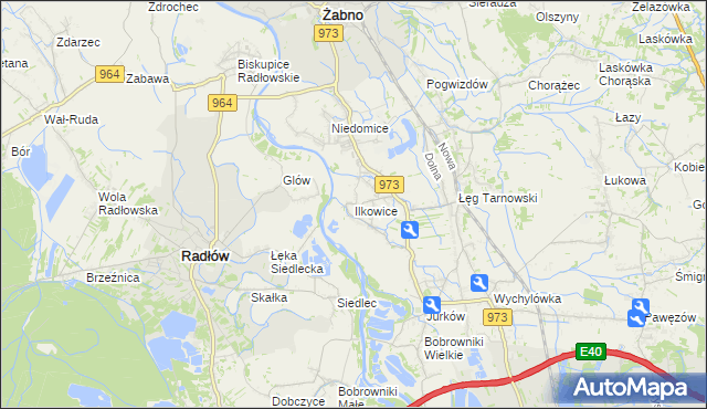 mapa Ilkowice gmina Żabno, Ilkowice gmina Żabno na mapie Targeo