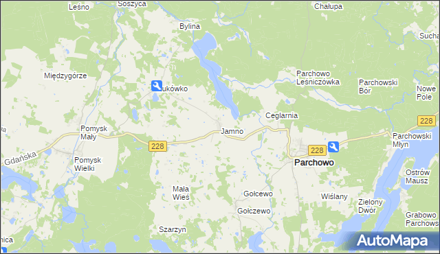 mapa Jamno gmina Parchowo, Jamno gmina Parchowo na mapie Targeo