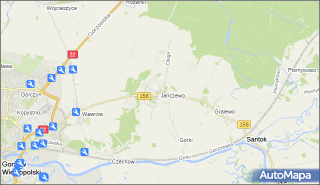 mapa Janczewo gmina Santok, Janczewo gmina Santok na mapie Targeo