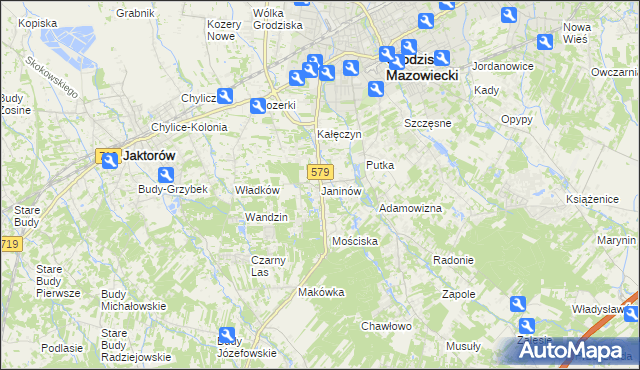 mapa Janinów gmina Grodzisk Mazowiecki, Janinów gmina Grodzisk Mazowiecki na mapie Targeo