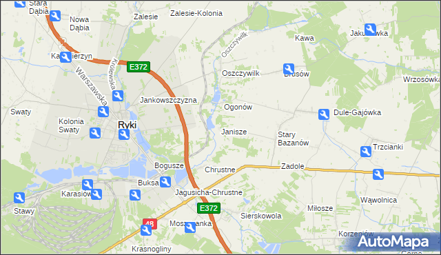mapa Janisze gmina Ryki, Janisze gmina Ryki na mapie Targeo