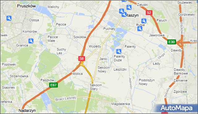 mapa Janki gmina Raszyn, Janki gmina Raszyn na mapie Targeo