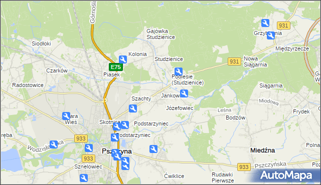 mapa Jankowice gmina Pszczyna, Jankowice gmina Pszczyna na mapie Targeo