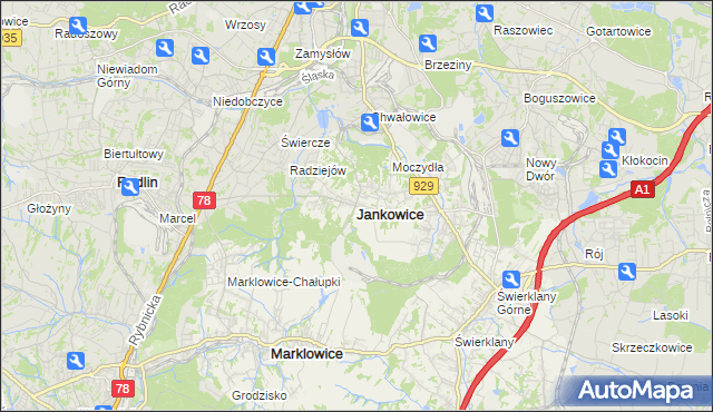 mapa Jankowice gmina Świerklany, Jankowice gmina Świerklany na mapie Targeo