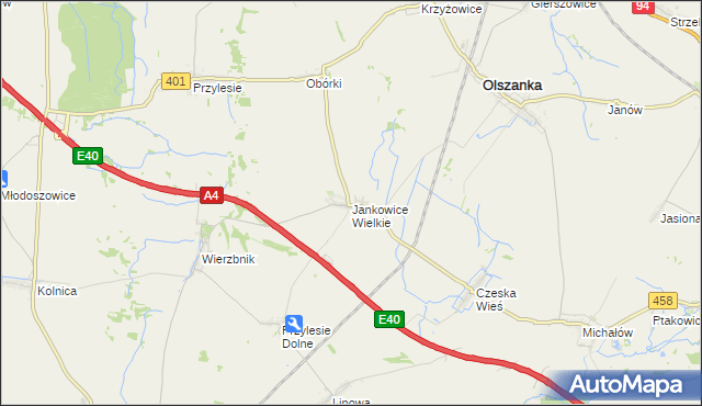 mapa Jankowice Wielkie, Jankowice Wielkie na mapie Targeo