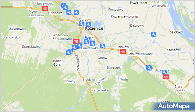 mapa Janów gmina Kozienice, Janów gmina Kozienice na mapie Targeo