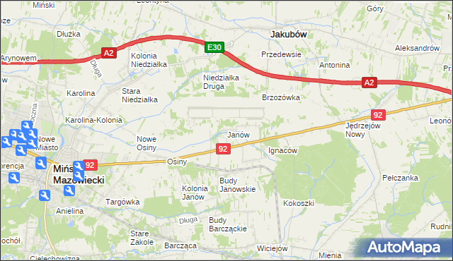 mapa Janów gmina Mińsk Mazowiecki, Janów gmina Mińsk Mazowiecki na mapie Targeo