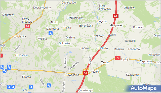 mapa Janów gmina Nowosolna, Janów gmina Nowosolna na mapie Targeo