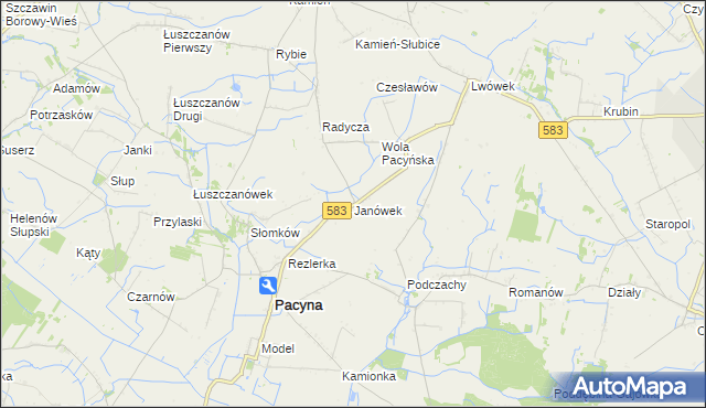 mapa Janówek gmina Pacyna, Janówek gmina Pacyna na mapie Targeo