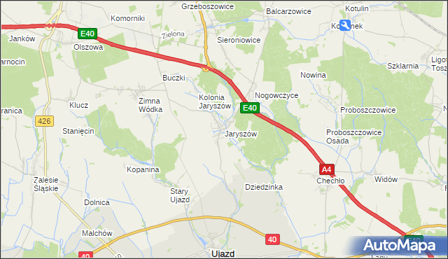 mapa Jaryszów gmina Ujazd, Jaryszów gmina Ujazd na mapie Targeo