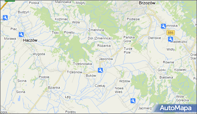 mapa Jasionów gmina Haczów, Jasionów gmina Haczów na mapie Targeo