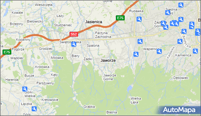 mapa Jaworze powiat bielski, Jaworze powiat bielski na mapie Targeo