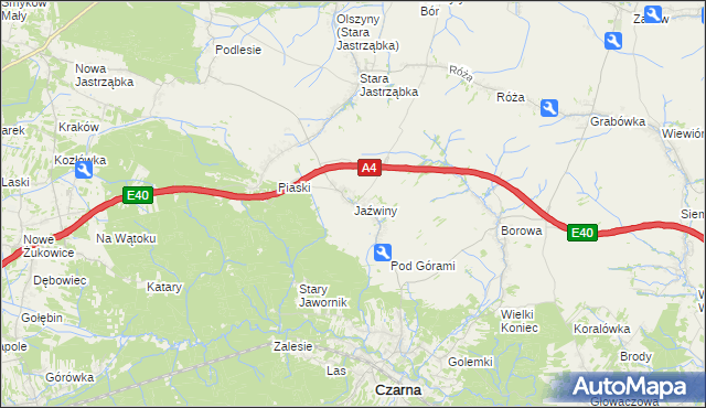 mapa Jaźwiny gmina Czarna, Jaźwiny gmina Czarna na mapie Targeo