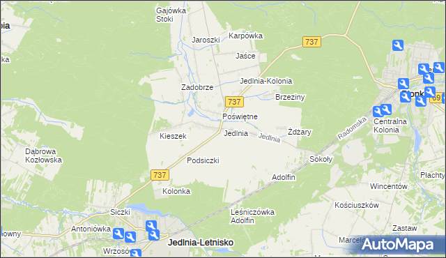 mapa Jedlnia, Jedlnia na mapie Targeo