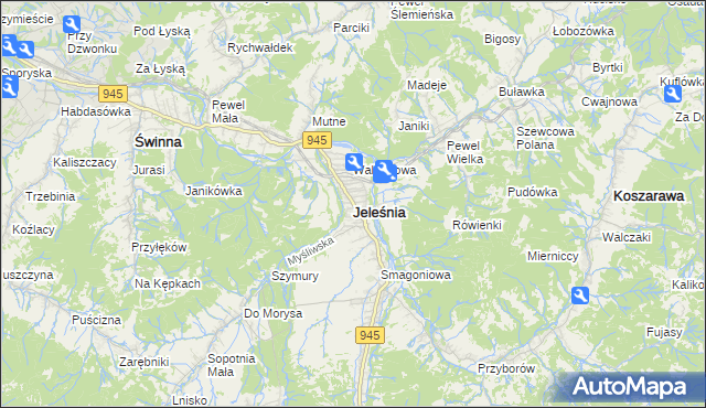 mapa Jeleśnia, Jeleśnia na mapie Targeo