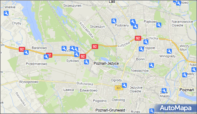 mapa Jeżyce gmina Poznań, Jeżyce gmina Poznań na mapie Targeo