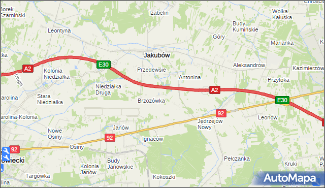 mapa Józefin gmina Jakubów, Józefin gmina Jakubów na mapie Targeo