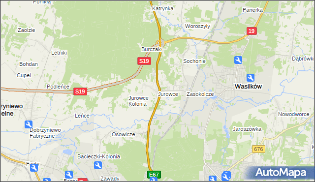 mapa Jurowce gmina Wasilków, Jurowce gmina Wasilków na mapie Targeo