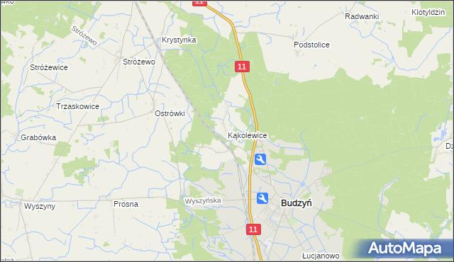 mapa Kąkolewice gmina Budzyń, Kąkolewice gmina Budzyń na mapie Targeo