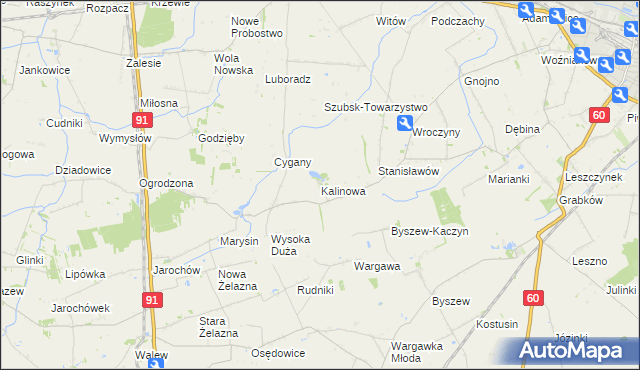 mapa Kalinowa gmina Kutno, Kalinowa gmina Kutno na mapie Targeo