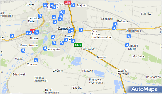 mapa Kalinowice gmina Zamość, Kalinowice gmina Zamość na mapie Targeo