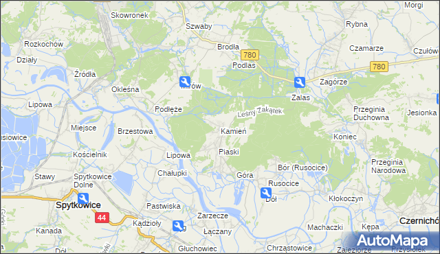 mapa Kamień gmina Czernichów, Kamień gmina Czernichów na mapie Targeo