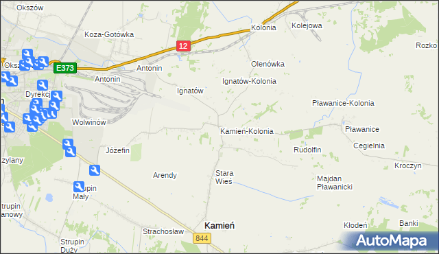 mapa Kamień-Kolonia gmina Kamień, Kamień-Kolonia gmina Kamień na mapie Targeo