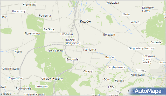 mapa Kamionka gmina Kozłów, Kamionka gmina Kozłów na mapie Targeo