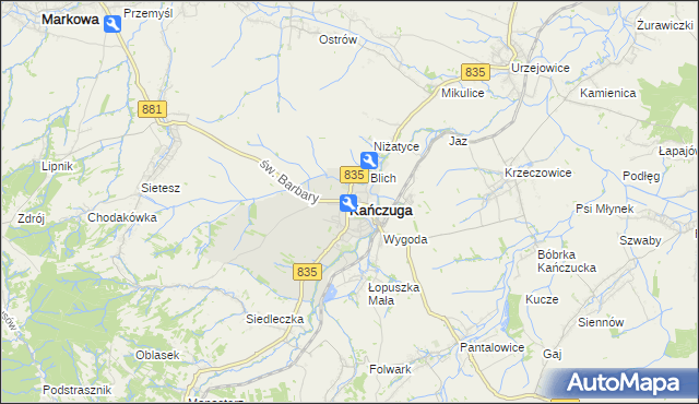 mapa Kańczuga powiat przeworski, Kańczuga powiat przeworski na mapie Targeo