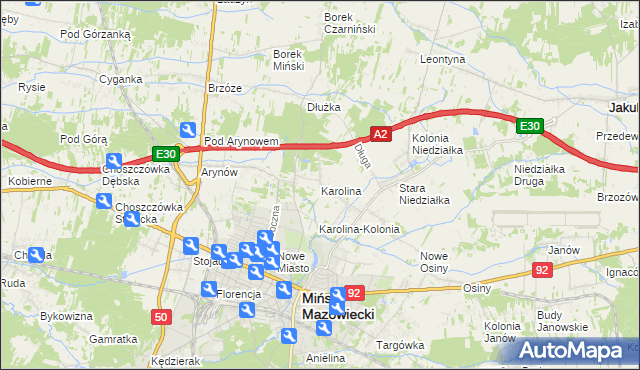 mapa Karolina gmina Mińsk Mazowiecki, Karolina gmina Mińsk Mazowiecki na mapie Targeo