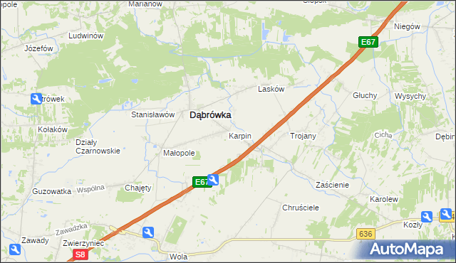 mapa Karpin gmina Dąbrówka, Karpin gmina Dąbrówka na mapie Targeo