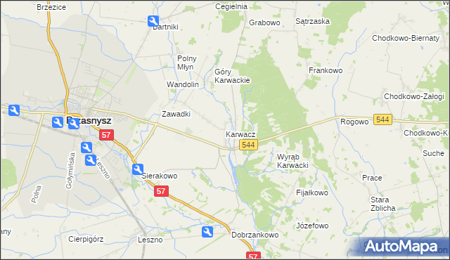 mapa Karwacz gmina Przasnysz, Karwacz gmina Przasnysz na mapie Targeo