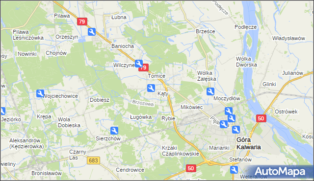 mapa Kąty gmina Góra Kalwaria, Kąty gmina Góra Kalwaria na mapie Targeo