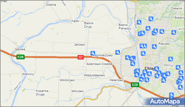 mapa Kazimierzowo gmina Elbląg, Kazimierzowo gmina Elbląg na mapie Targeo