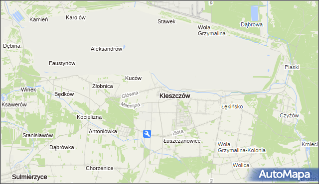 mapa Kleszczów powiat bełchatowski, Kleszczów powiat bełchatowski na mapie Targeo