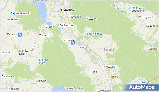 mapa Kłoda gmina Rytwiany, Kłoda gmina Rytwiany na mapie Targeo