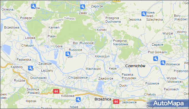 mapa Kłokoczyn gmina Czernichów, Kłokoczyn gmina Czernichów na mapie Targeo