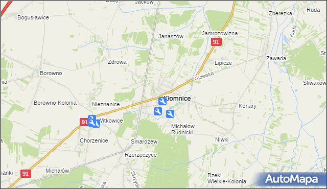 mapa Kłomnice, Kłomnice na mapie Targeo